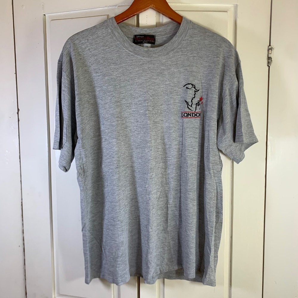 Beauty and the Beast Disney Musical London T-Shirt Gray Mens XL Distressed READ